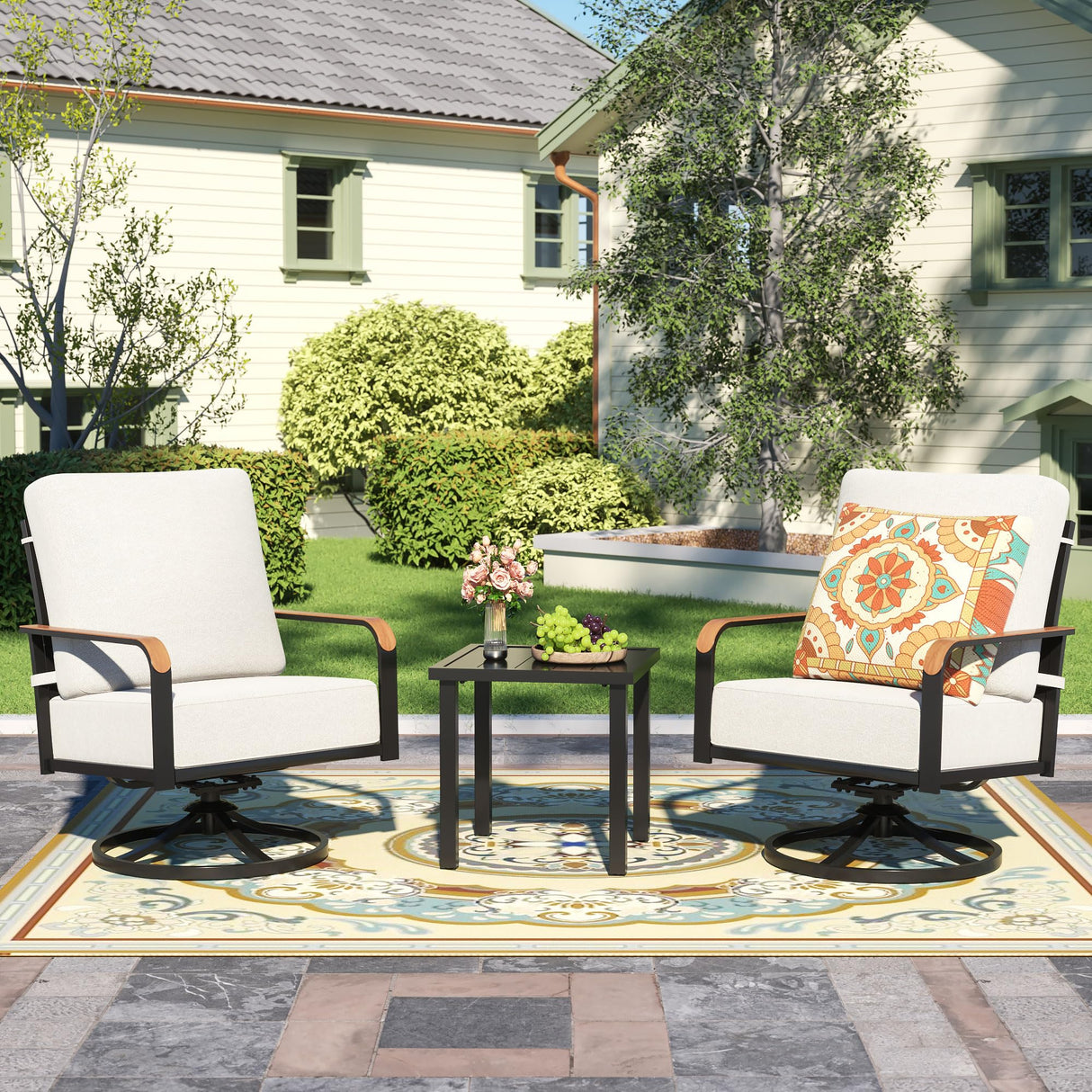 3-Piece Swivel Glider Bistro Set with Rocking Chairs and Cushions