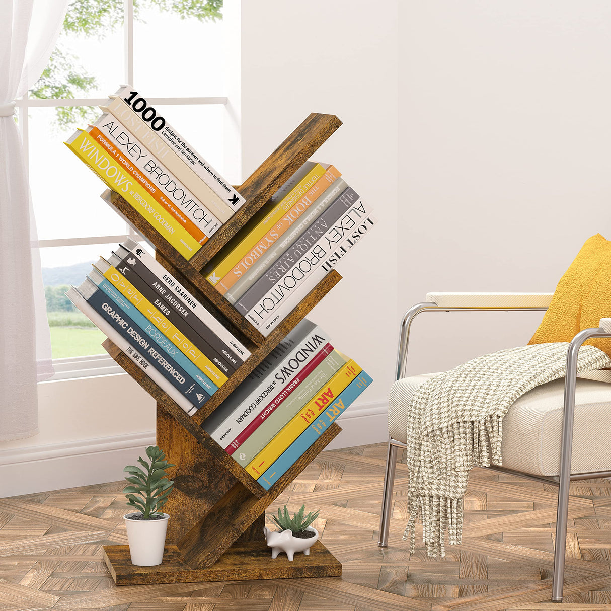 4-Tier Tree Bookshelf – Space-Saving Wooden Bookcase for Modern Storage