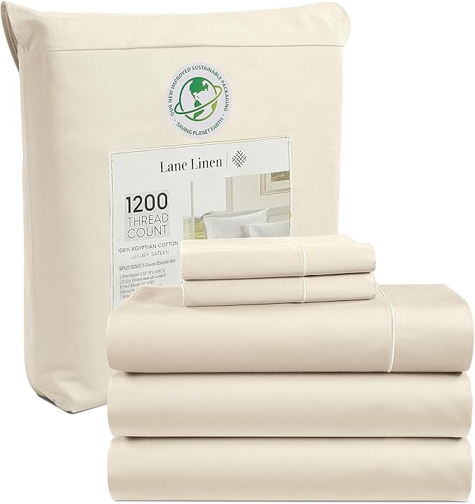 100% Egyptian Cotton Sheets King Size - 1200 Thread Count, 4 Pieces