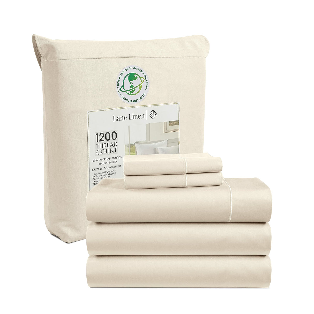 100% Egyptian Cotton Sheets King Size - 1200 Thread Count, 4 Pieces