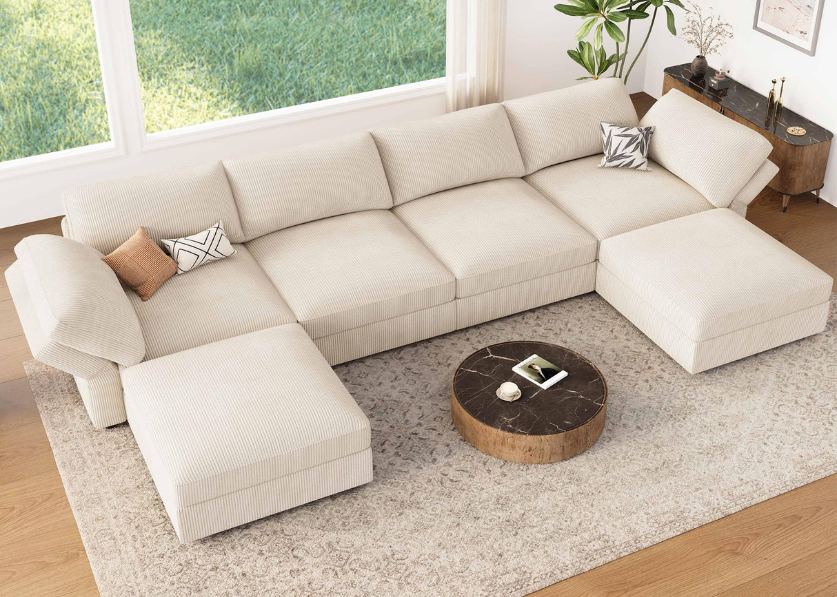 Modular U-Shaped Sectional Sofa with Storage & Adjustable Armrests