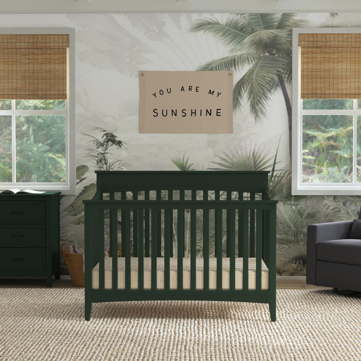 4-in-1 Convertible Crib - GREENGUARD Gold Certified Crib - Baby Crib Convertible to Toddler Bed, Daybed & Full-Size Bed - Wooden Baby Crib with 4 Adjustable Heights - Forest Green