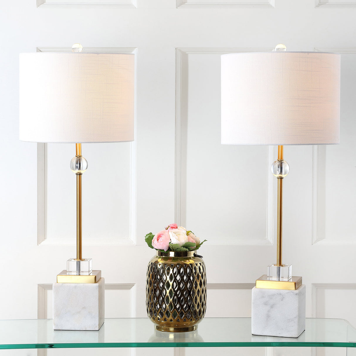 Set of 2 Table Lamps Dawson 30" Marble/Crystal LED Table Lamp