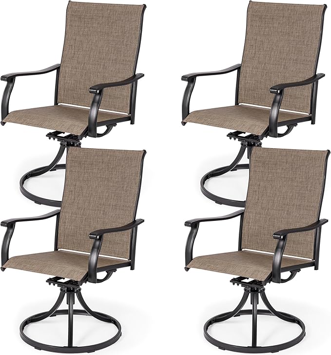 Swivel Patio Dining Chairs, Textilene Fabric Iron Indoor/Outdoor Dining Chairs Patio
