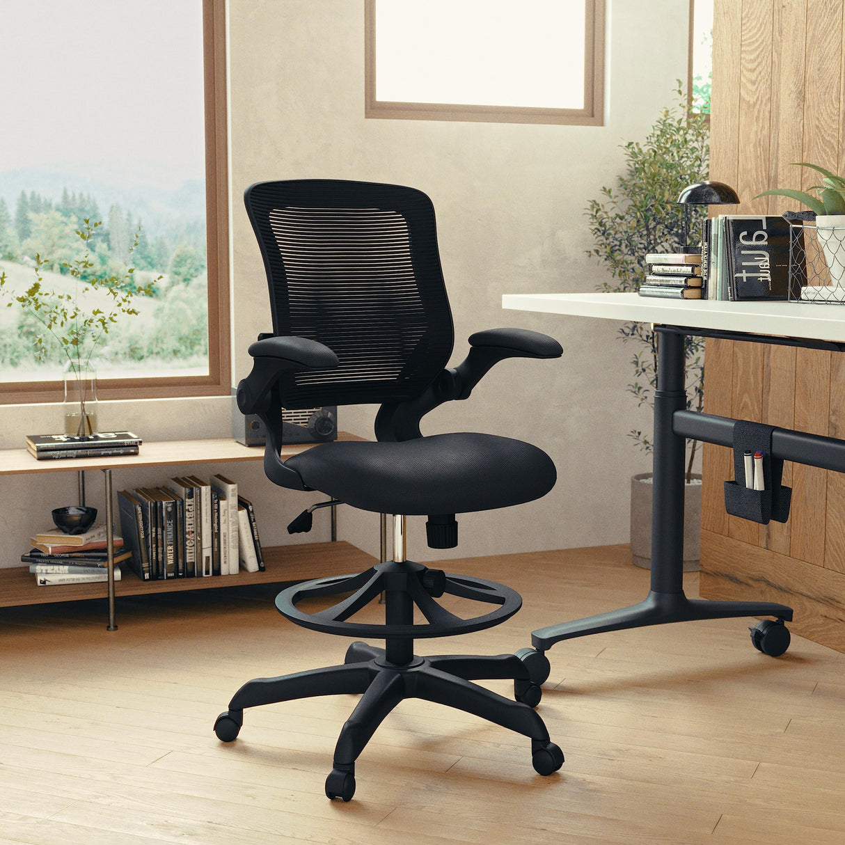Back Swivel Office Chair with Adjustable Foot Ring, Lumbar Support, and Seat Height,
