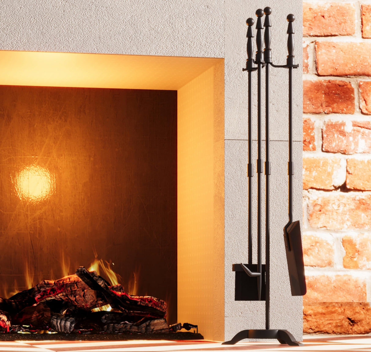 Fireplace Tools Set 4 Pieces Black Wrought Iron Fire Tool Set