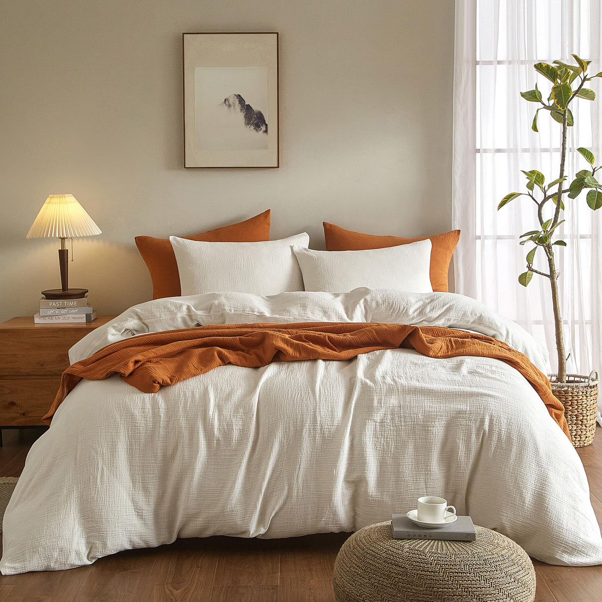 Muslin Duvet Cover Queen Size, 100% Washed Cotton Duvet Cover Set