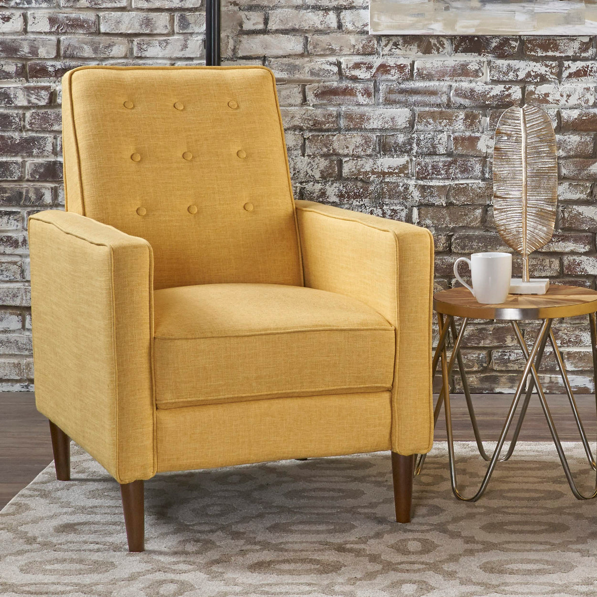 Mason Mid-Century Modern Tuft Back Recliner (Qty of 1, Fabric/Muted Yellow).
