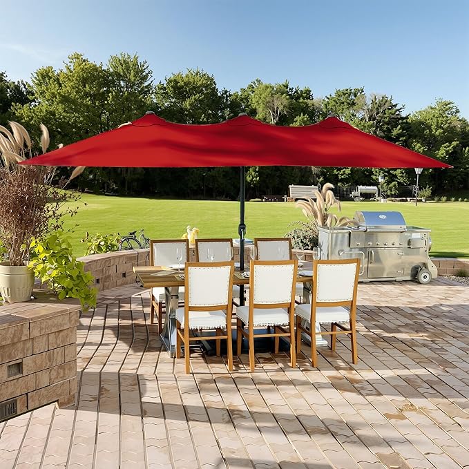 15ft Outdoor Patio Double-sided Umbrella with Base Included with Crank Handle