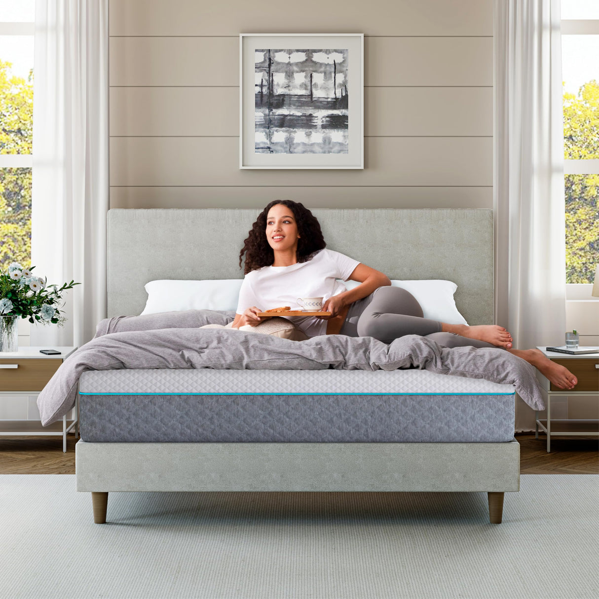 Queen Mattress 14 Inch, Charcoal Gel Memory Foam Mattress Bed in a Box