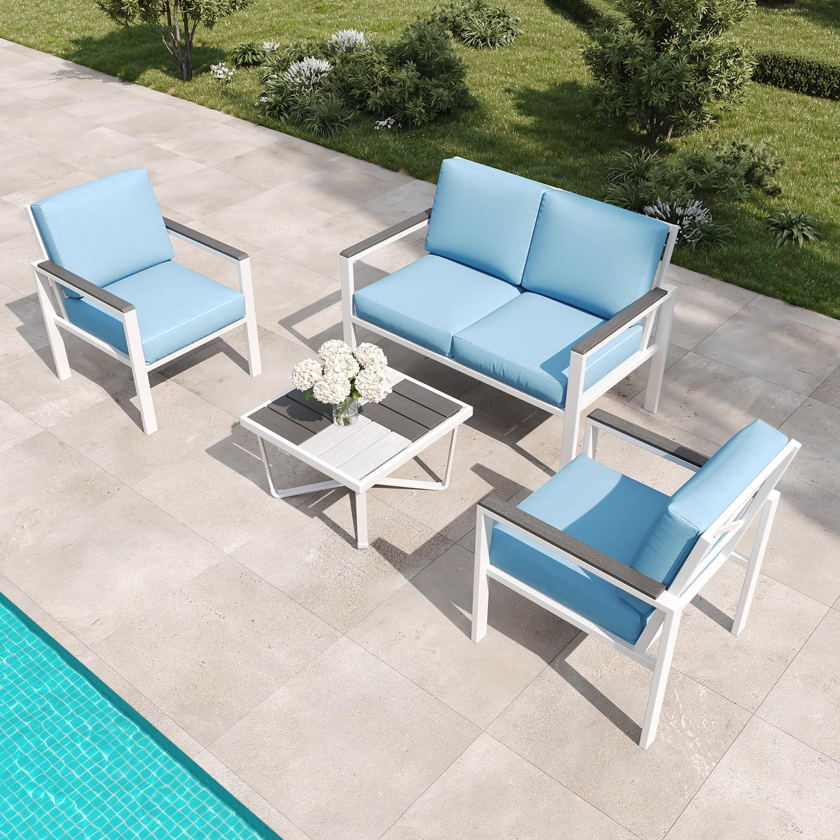 4-Piece Outdoor Patio Furniture Set, Metal Conversation Set with Cushions