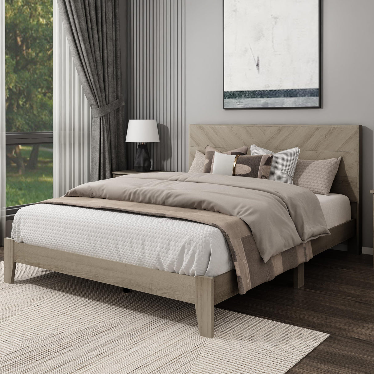 Weiss Wood Platform Queen Bed Frame with Headboard