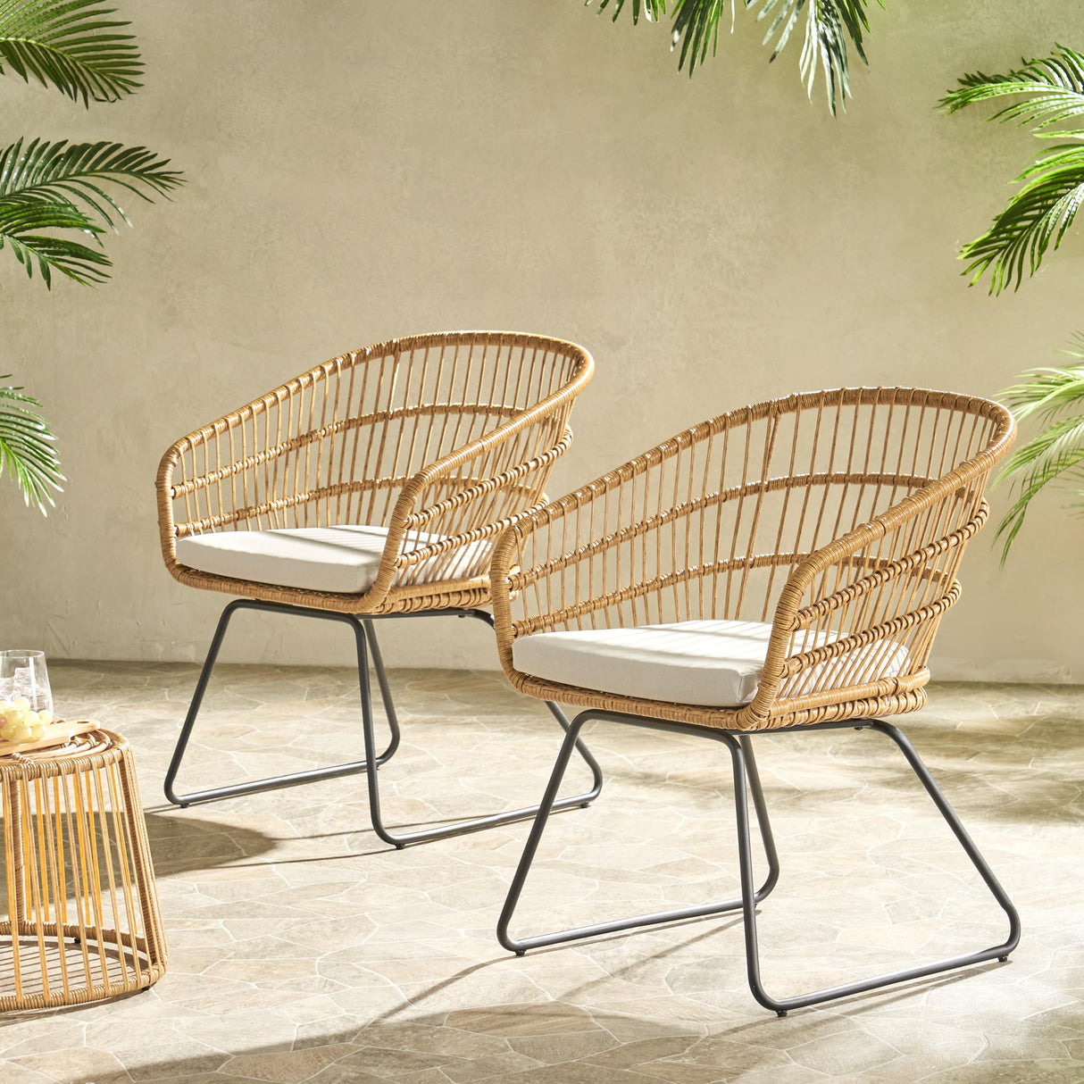 2-Piece Rattan Dining Chairs with Water-Resistant Cushions