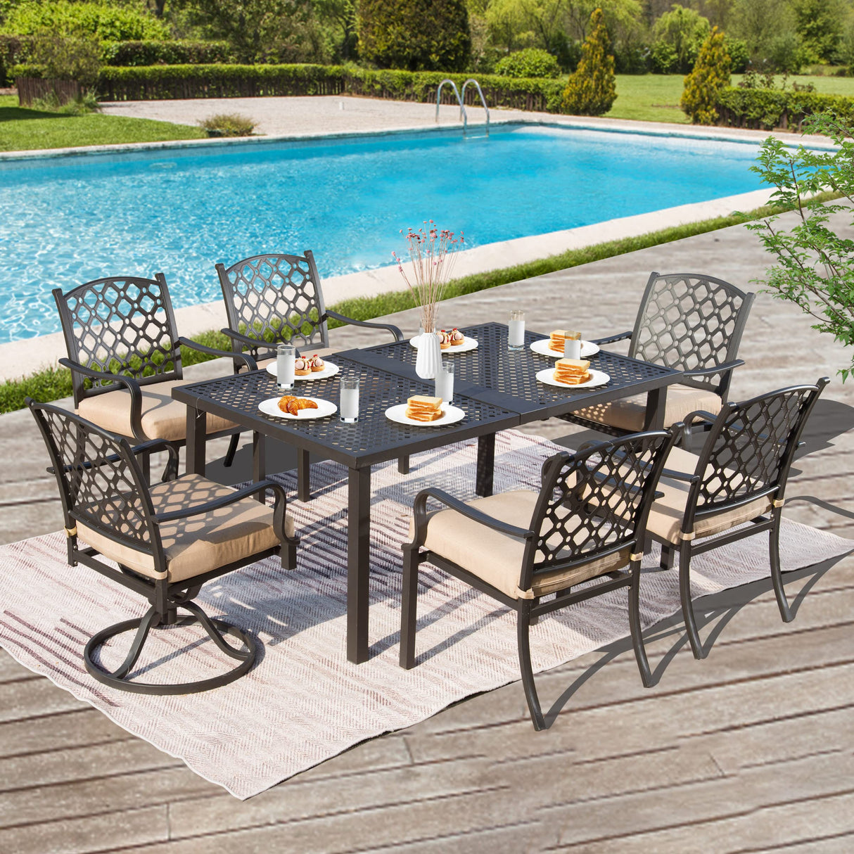 7 Pieces Patio Dining Sets All-Weather Metal Outdoor Modern Dining Sets with Table