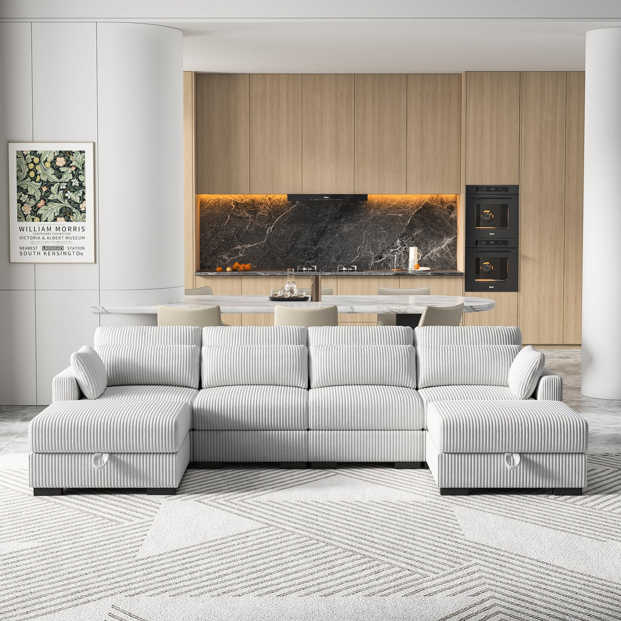 130" Convertible Sectional Sofa Couch, 4 Seater Corduroy Sofa Couch