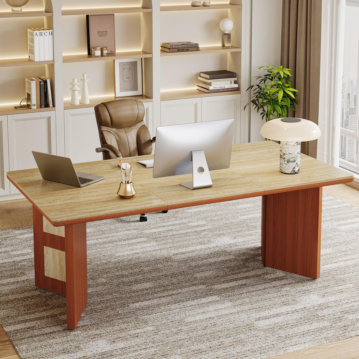 71" Large Executive Desk, Modern Unique Minimalist Office Computer Desk