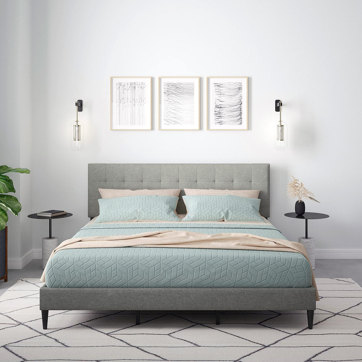 Kaya Upholstered Platform Bed Frame/Buttonless Tufting