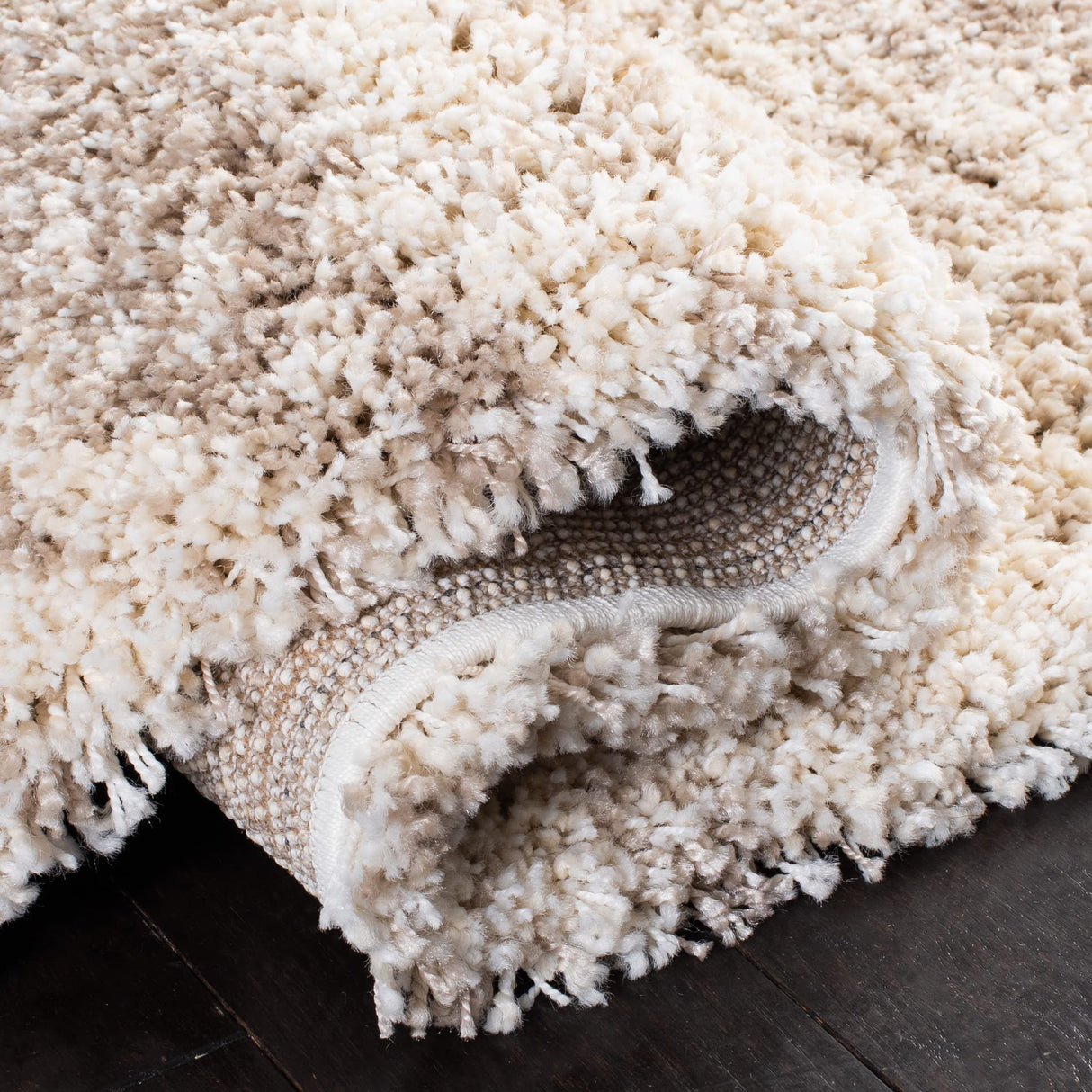 Hudson Shag Area Rug 6' x 9' - Ivory & Beige Modern Non-Shedding Plush Carpet