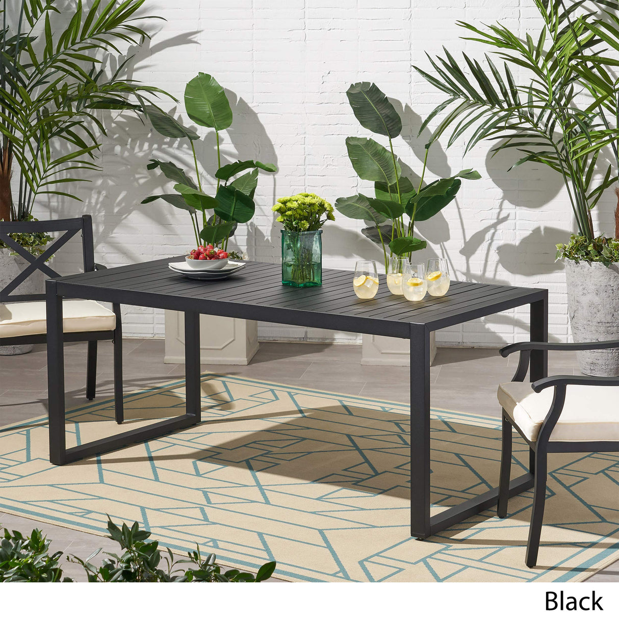 70-Inch Black Outdoor Dining Table - Modern Rectangular Design