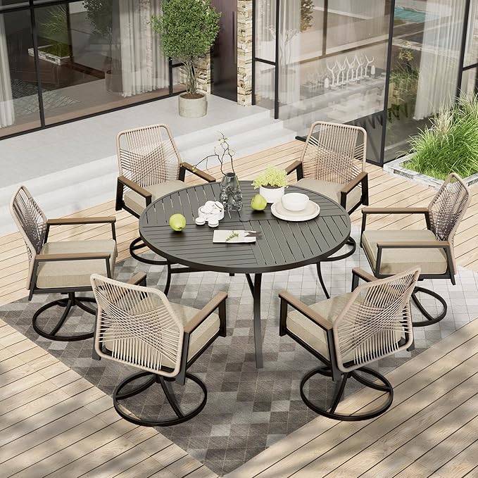 7 Pieces Patio Table and Chairs Set, Outdoor Dining Set for 7, Patio Dining Set