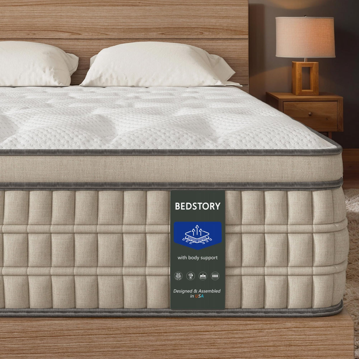 Plush Queen Mattress 12 Inch - Hybrid Mattress Back Pain Relief - Posture Support Adaptive Comfort