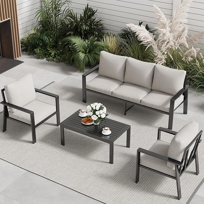 Outdoor Conversation Sets Aluminum 5-Piece Sofa Set with Coffee Table