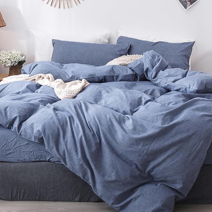 Bedding Duvet Cover Set 100% Washed Cotton Linen Like Textured Breathable Durable