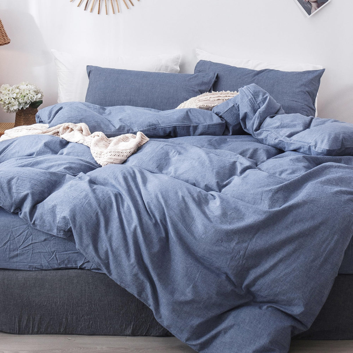 Bedding Duvet Cover Set 100% Washed Cotton Linen Like Textured Breathable Durable