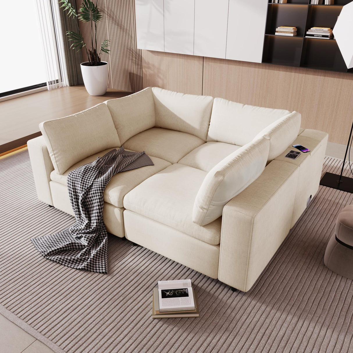 Upholstered Modular Sofa with USB Charge Ports