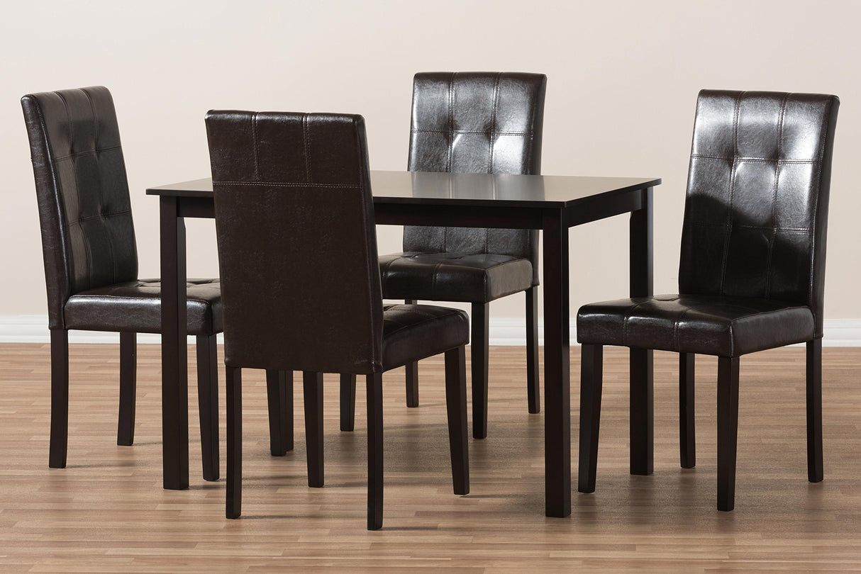 Avery Dining Set and Dining Set Dark Brown Faux Leather Upholstered 5-Piece Dining Set