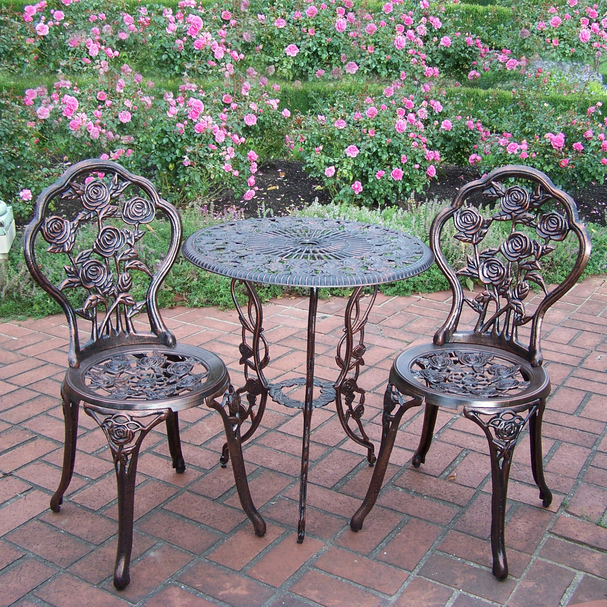 3-Piece Rose Bistro Set with 23.5-Inch Cast aluminum Top Table