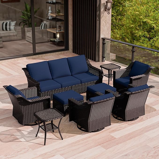 6 Piece Patio Conversation Sets, Outdoor PE Rattan Wicker Furniture Sets