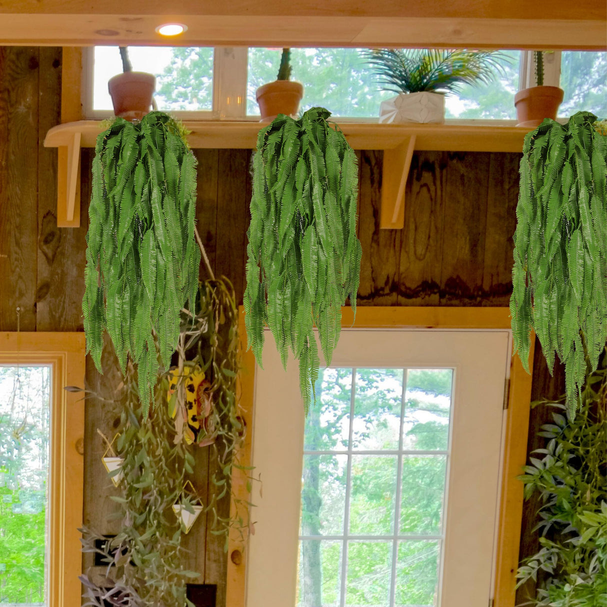 Artificial Hanging Plants, Fake Hanging Boston Fern Greenry Plant Faux Green