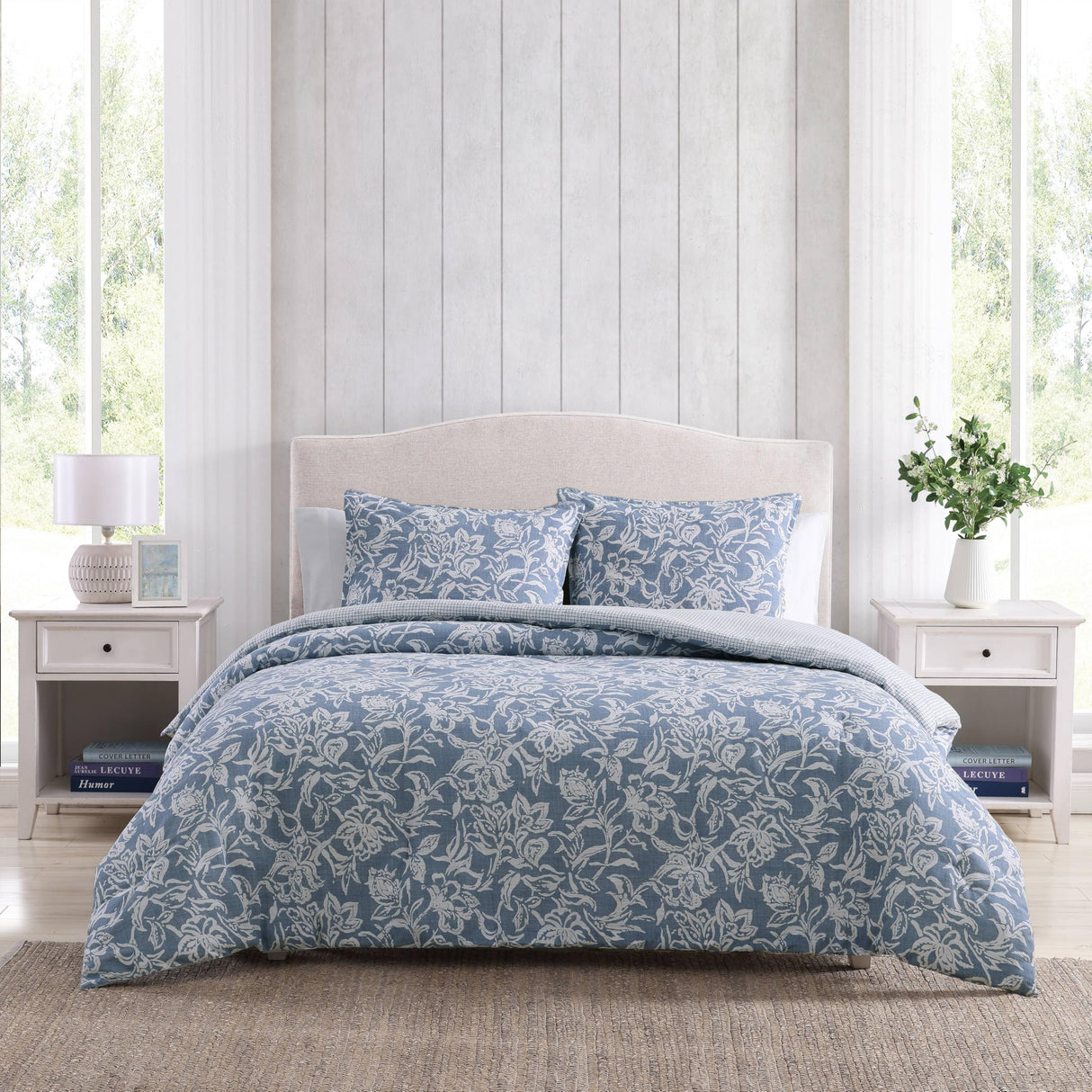 Comforter Set, Cotton Reversible Bedding Set, All Season Designer Home Décor (Tortola Blue, King)