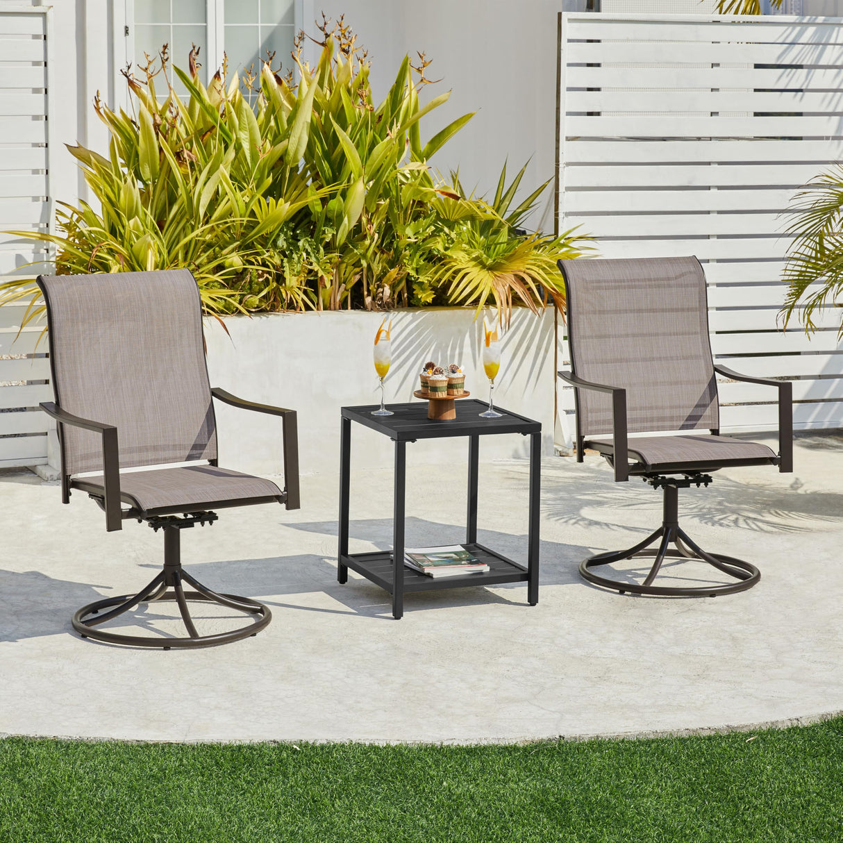 Outdoor Patio Swivel Chairs, Set of 4 Rocker Dining Chairs with Texteline Fabric