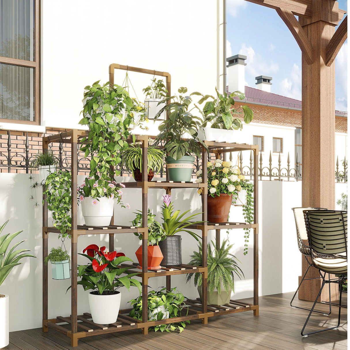 EverBloom 3-Row Large Wooden Plant Stand