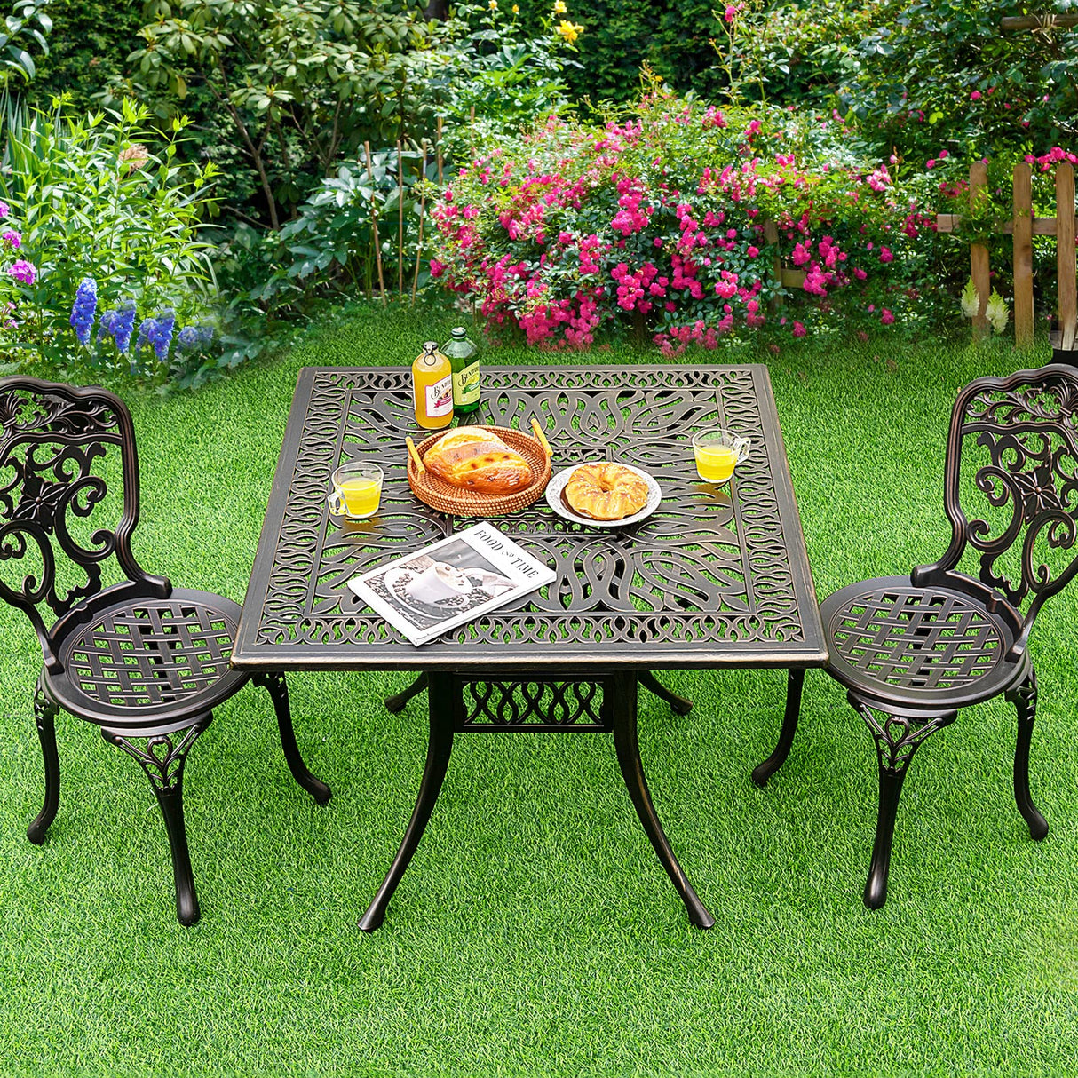 5.4 Inches Outdoor Dining Table, All-Weather Cast Aluminum Table with 2.2” Umbrella Hole