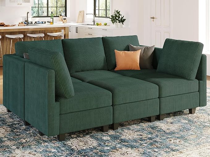 U Shape Couch with Storage Ottoman Corduroy Sectional Couch