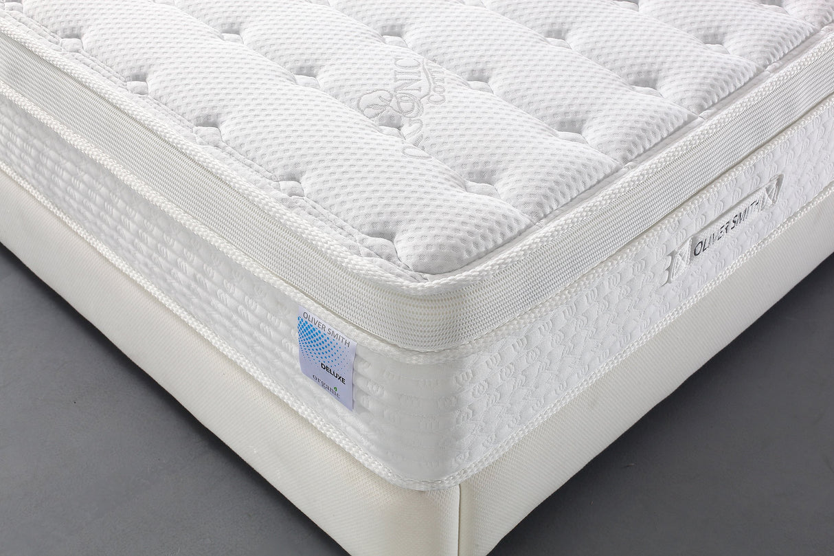 Oliver Smith - Organic Cotton - 16 Inch - Deluxe Sleep - Plush Euro Pillow Top - Cool Memory Foam & Pocket Spring Mattress