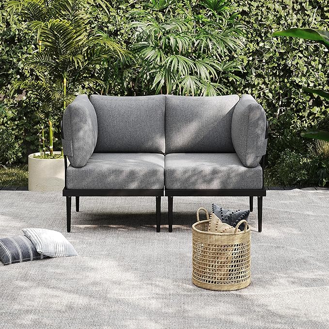 7 Pieces Metal Patio Furniture Set, Outdoor Sectional Sofa w/6 Inch Olefin Cushion and Coffee Table