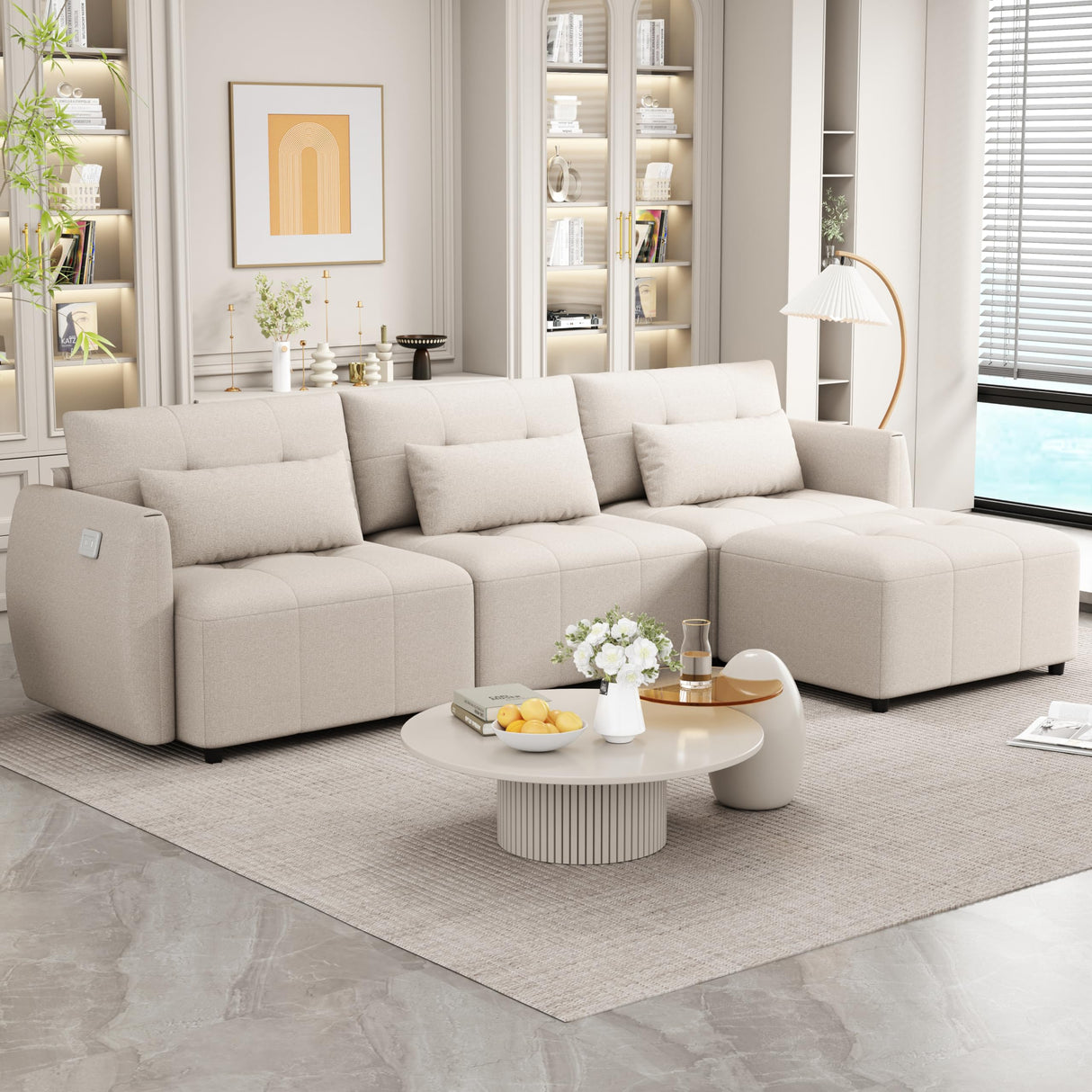 Modular Sectional Sofa with Movable Ottoman and USB Ports
