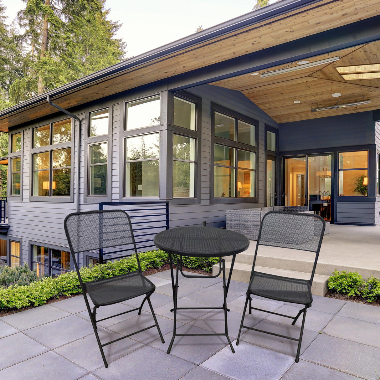 Padova 3 Piece Bistro Outdoor Backyard Dining Set with 2 Folding Chairs and Round