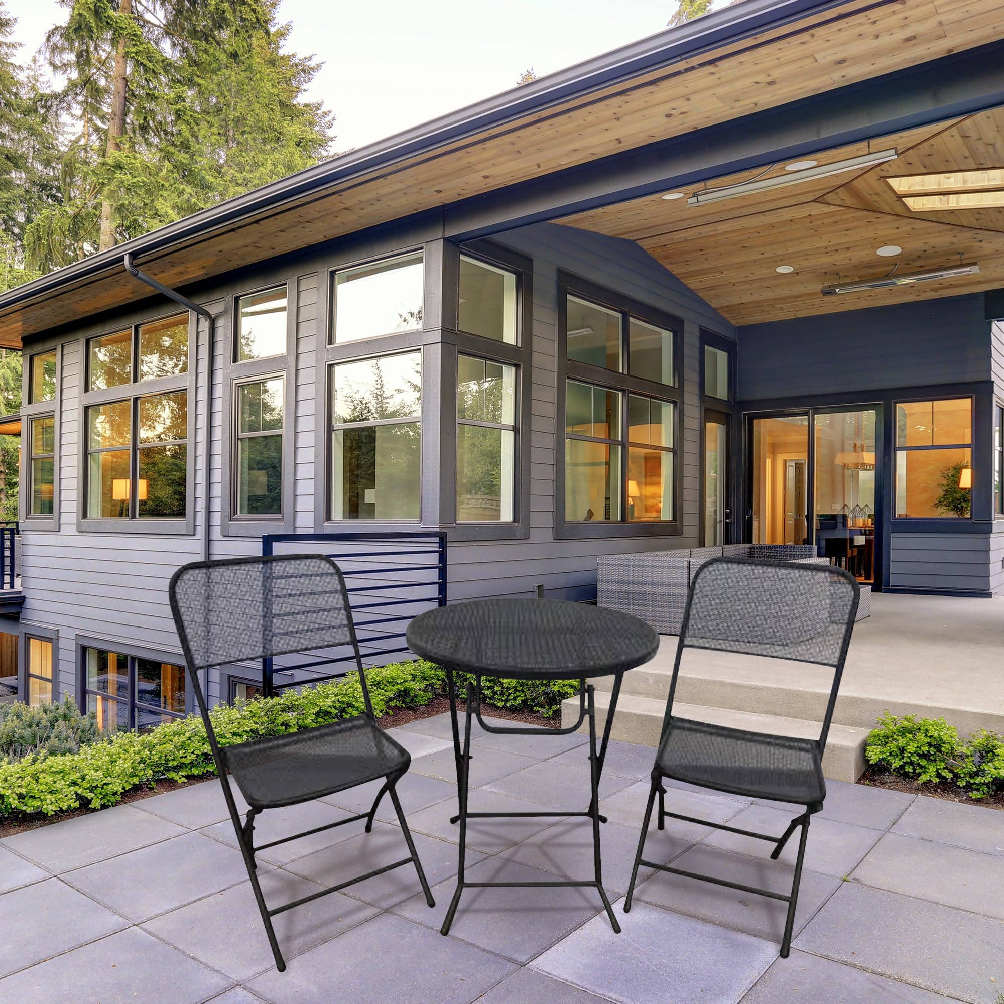 Padova 3 Piece Bistro Outdoor Backyard Dining Set with 2 Folding Chairs and Round