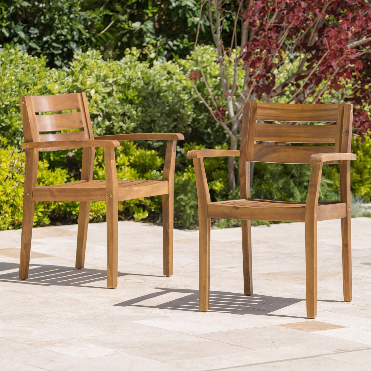 Stamford Outdoor Acacia Wood Dining Chairs, 2-Pcs Set, Teak Finish