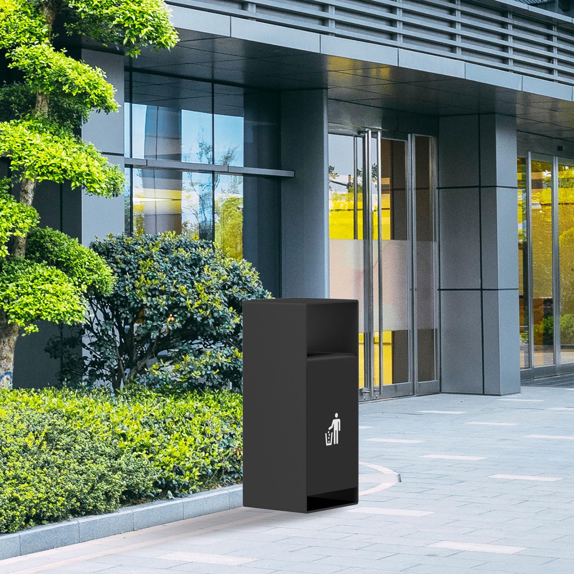 Outdoor Trash Can with Lid – Commercial Metal Garbage Bin with Lockable Door