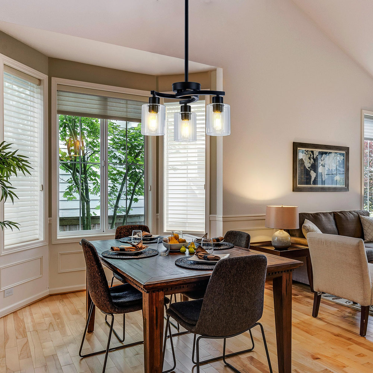 Black Chandelier, 3 Light Chandeliers for Dining Room Light Fixtures Over Table