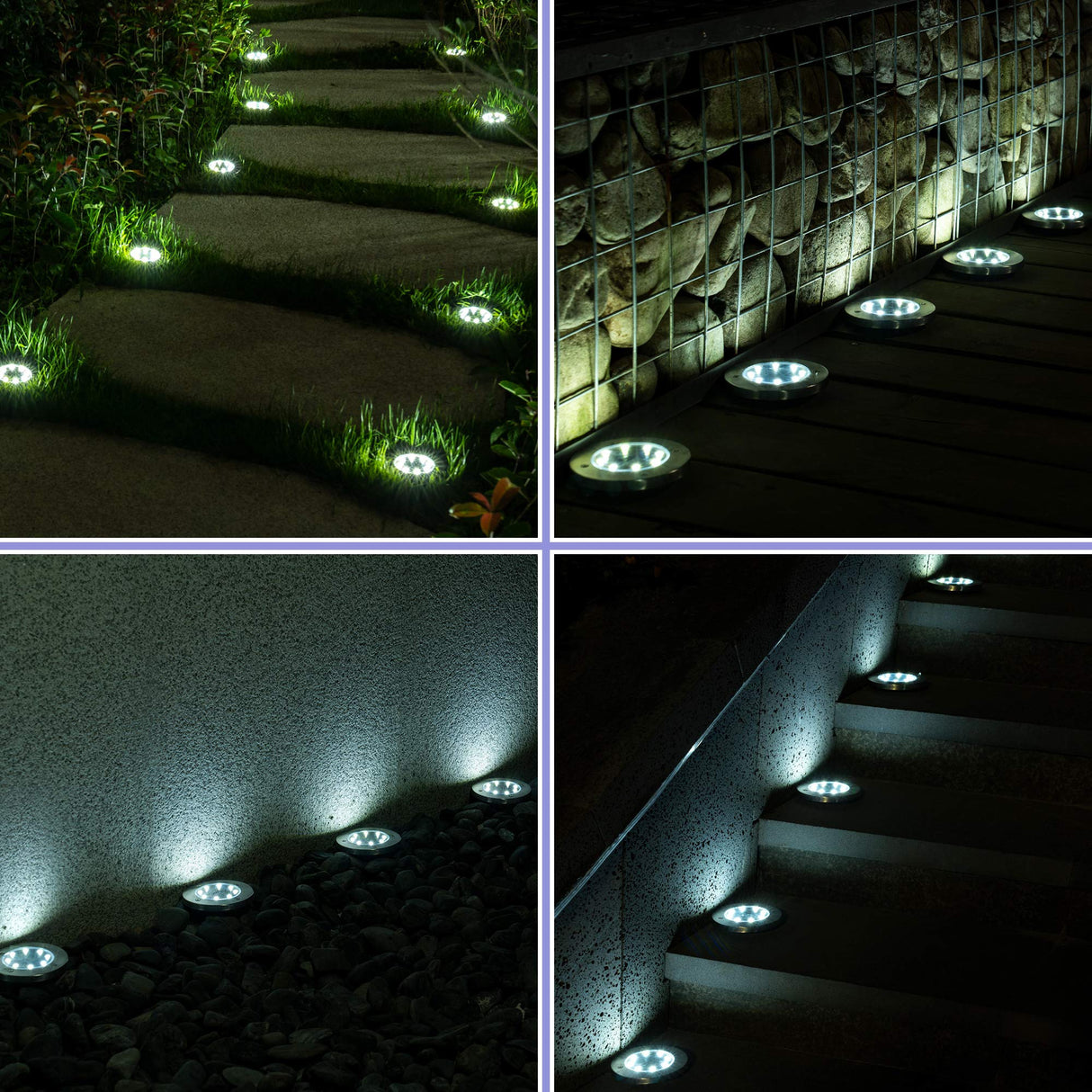 12 Pack Solar Ground Lights Outdoor, Waterproof 8 LED Solar Powered Disk Lights