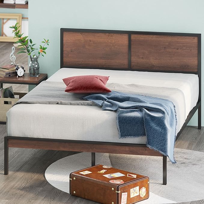 Metal Platform Bed Frame with Split Headboard, Wood Slat Support, No Box Spring Needed,