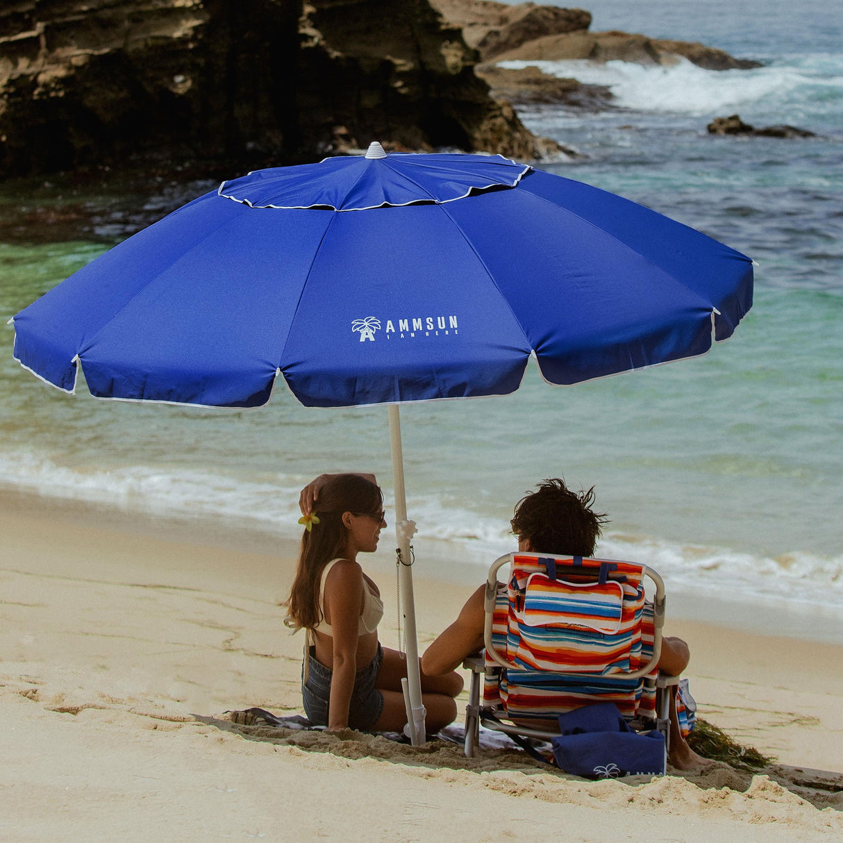 8 Feet Large Beach Umbrella with Sand Anchor Heavy Duty High Wind Portable Outdoor