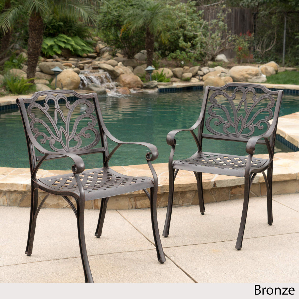 Studio Cast Aluminum Outdoor Dining Chairs | Set of 2 | Perfect for Patio | in Bronze